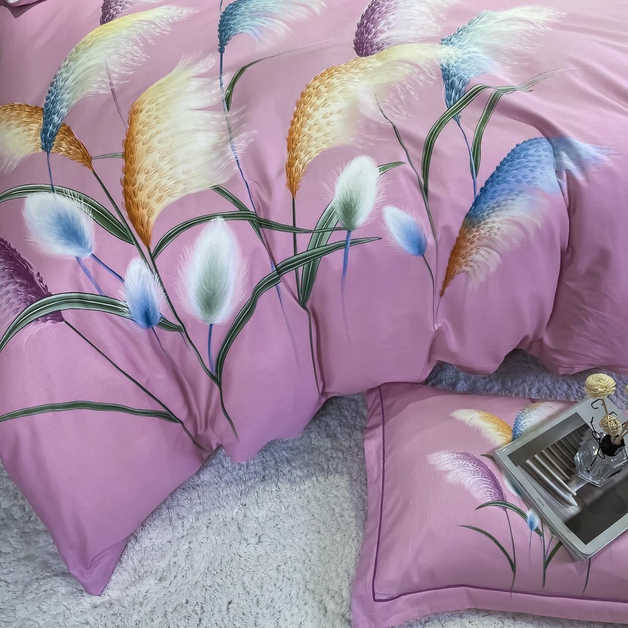 91家纺网 家纺一手货源 找家纺 金爱家 2021新款全棉活性花卉系列四件套 穗禾粉