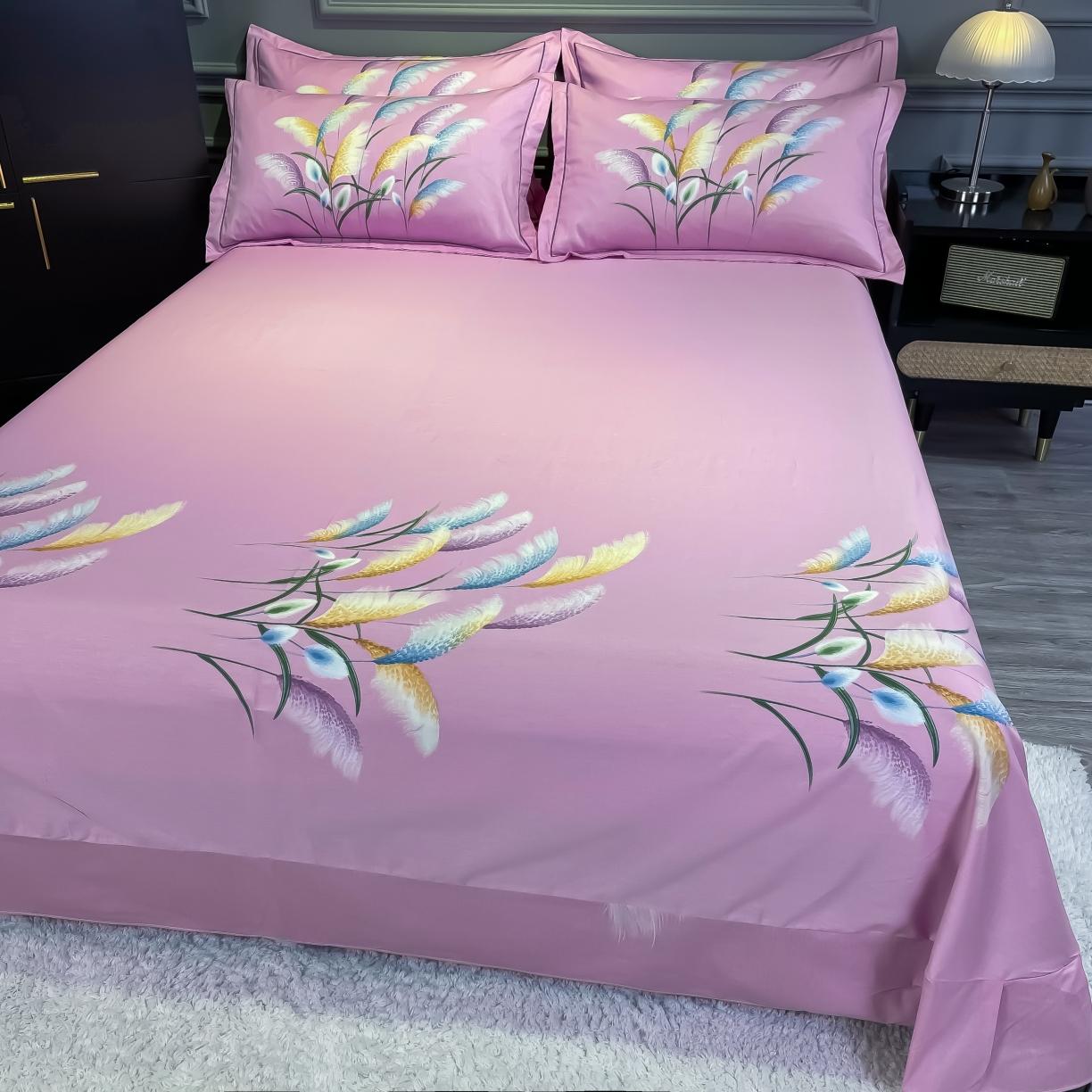 91家纺网 家纺一手货源 找家纺 金爱家 2021新款全棉活性花卉系列四件套 穗禾粉