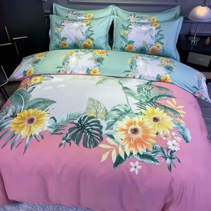 91家纺网 家纺一手货源 找家纺 金爱家 2021新款全棉活性花卉系列四件套 夏威夷之恋-粉