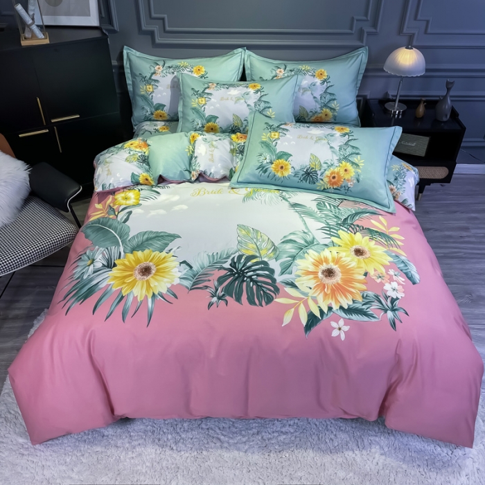 91家纺网 家纺一手货源 找家纺 金爱家 2021新款全棉活性花卉系列四件套 夏威夷之恋-粉