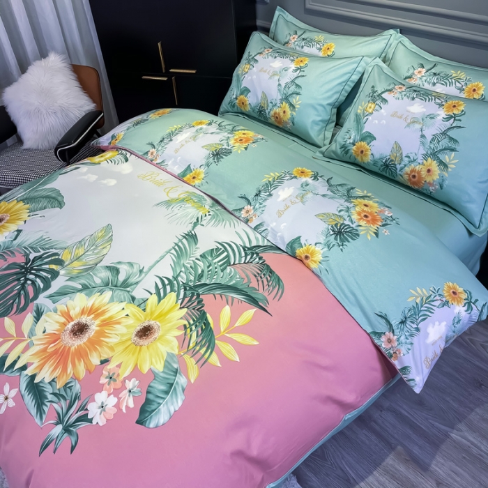 91家纺网 家纺一手货源 找家纺 金爱家 2021新款全棉活性花卉系列四件套 夏威夷之恋-粉