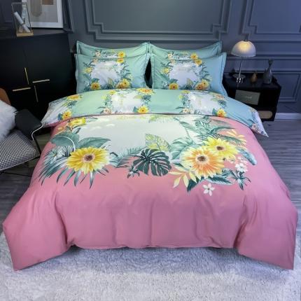 金爱家 2021新款全棉活性花卉系列四件套 夏威夷之恋-粉