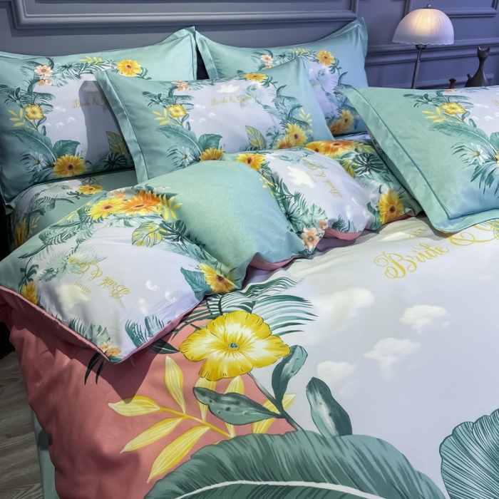 91家纺网 家纺一手货源 找家纺 金爱家 2021新款全棉活性花卉系列四件套 夏威夷之恋-粉