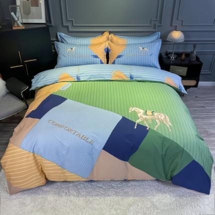 91家纺网 家纺一手货源 找家纺 （总）金爱家 2021新款全棉13372四件套条格简约系列