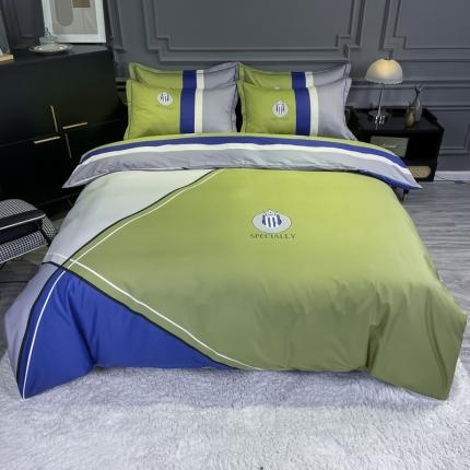 91家纺网 家纺一手货源 找家纺 （总）金爱家 2021新款全棉13372四件套条格简约系列