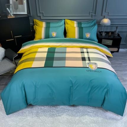 91家纺网 家纺一手货源 找家纺 （总）金爱家 2021新款全棉13372四件套条格简约系列