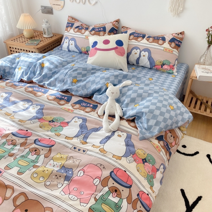 91家纺网 家纺一手货源 找家纺 2022年新款卡通系列全棉印花四件套实拍图直播爆款 baby熊