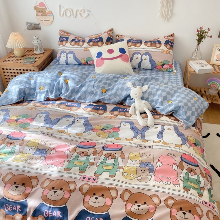 91家纺网 家纺一手货源 找家纺 2022年新款卡通系列全棉印花四件套实拍图直播爆款 baby熊