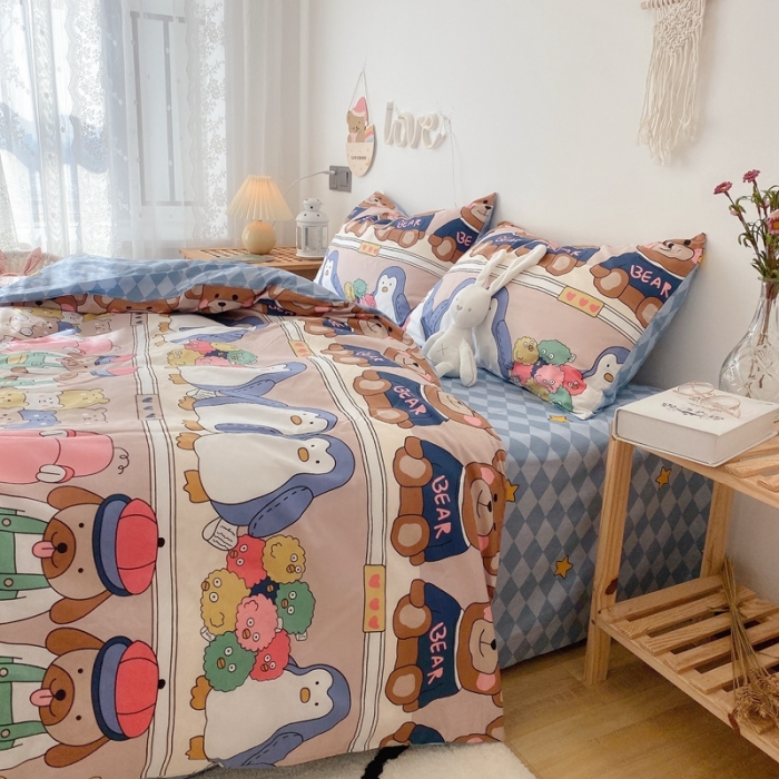 91家纺网 家纺一手货源 找家纺 2022年新款卡通系列全棉印花四件套实拍图直播爆款 baby熊