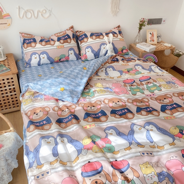 91家纺网 家纺一手货源 找家纺 2022年新款卡通系列全棉印花四件套实拍图直播爆款 baby熊