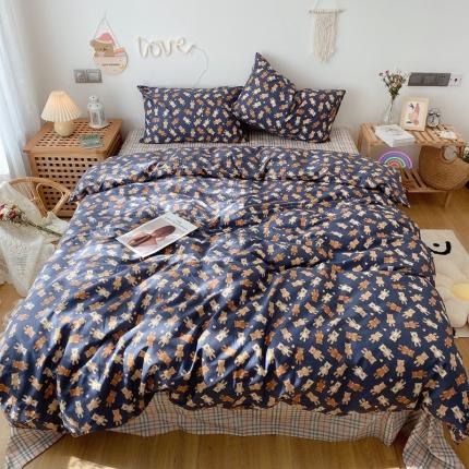 91家纺网 家纺一手货源 找家纺 2022年新款卡通系列全棉印花四件套实拍图直播爆款 布偶熊