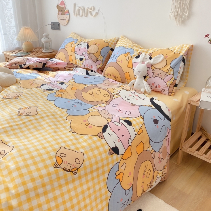 91家纺网 家纺一手货源 找家纺 2022年新款卡通系列全棉印花四件套实拍图直播爆款 欢乐牧场