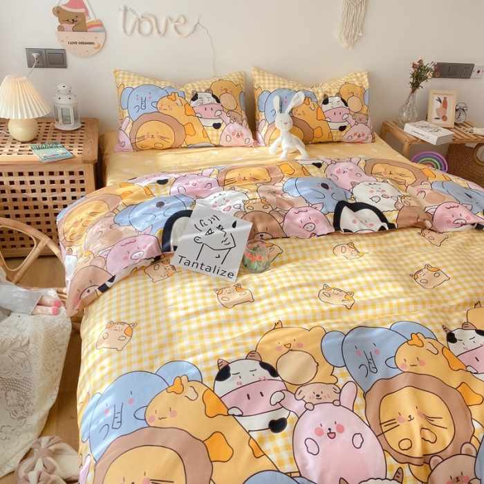 91家纺网 家纺一手货源 找家纺 2022年新款卡通系列全棉印花四件套实拍图直播爆款 欢乐牧场