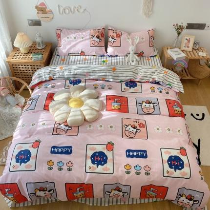 91家纺网 家纺一手货源 找家纺 2022年新款卡通系列全棉印花四件套实拍图直播爆款 奶牛宝贝