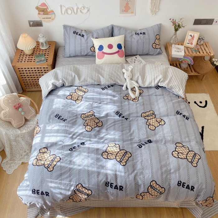 91家纺网 家纺一手货源 找家纺 2022年新款卡通系列全棉印花四件套实拍图直播爆款 时尚熊