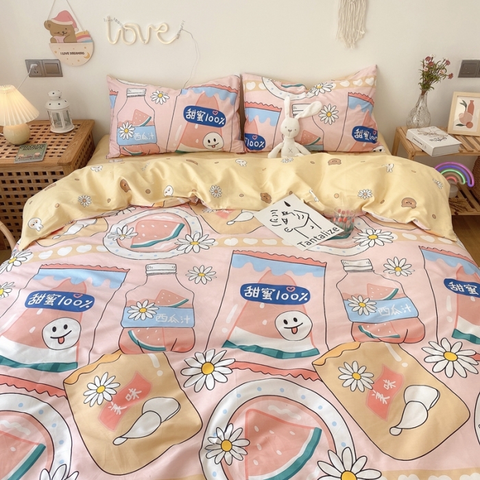 91家纺网 家纺一手货源 找家纺 2022年新款卡通系列全棉印花四件套实拍图直播爆款 甜蜜西瓜汁