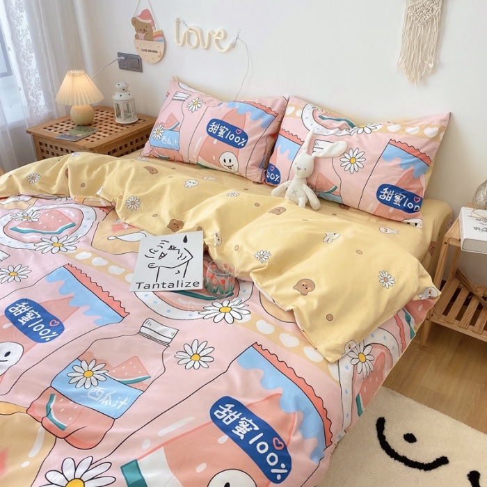 91家纺网 家纺一手货源 找家纺 2022年新款卡通系列全棉印花四件套实拍图直播爆款 甜蜜西瓜汁