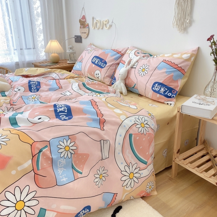 91家纺网 家纺一手货源 找家纺 2022年新款卡通系列全棉印花四件套实拍图直播爆款 甜蜜西瓜汁