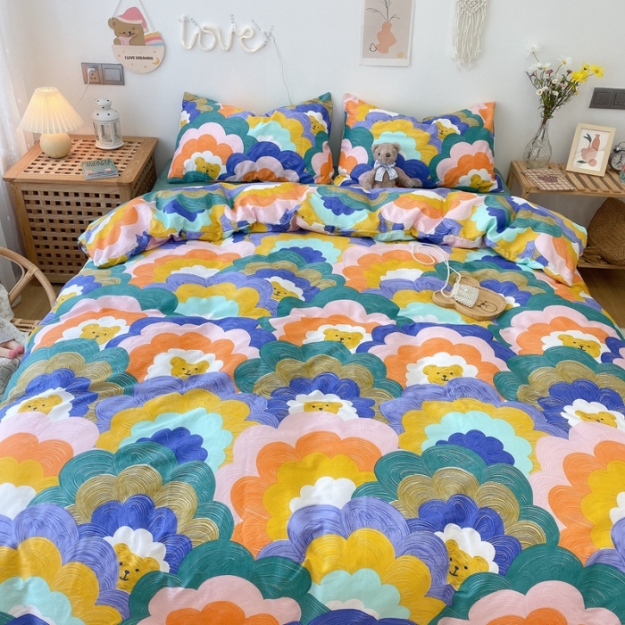 91家纺网 家纺一手货源 找家纺 2022年新款卡通系列全棉印花四件套实拍图直播爆款 小熊头