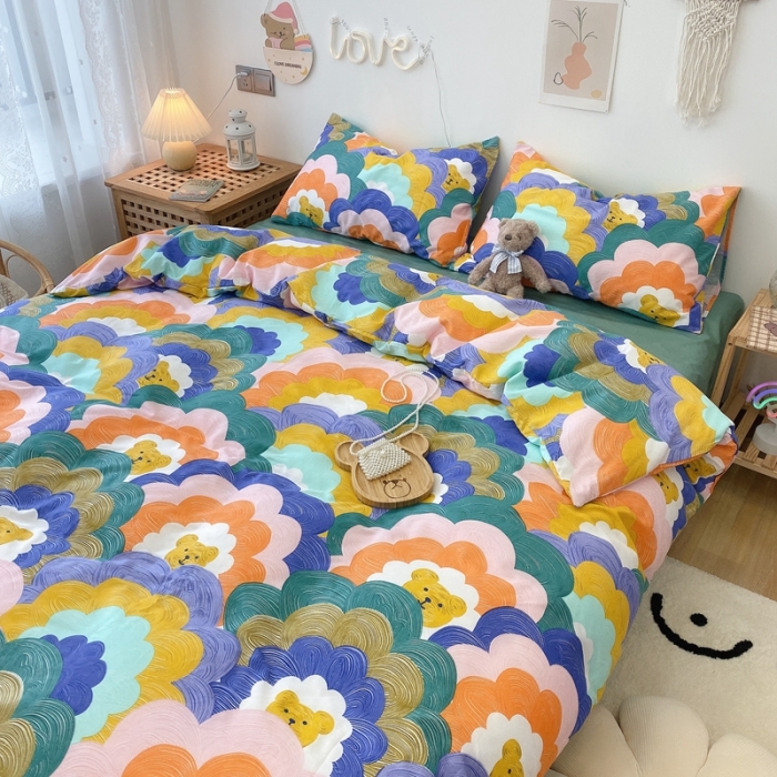 91家纺网 家纺一手货源 找家纺 2022年新款卡通系列全棉印花四件套实拍图直播爆款 小熊头