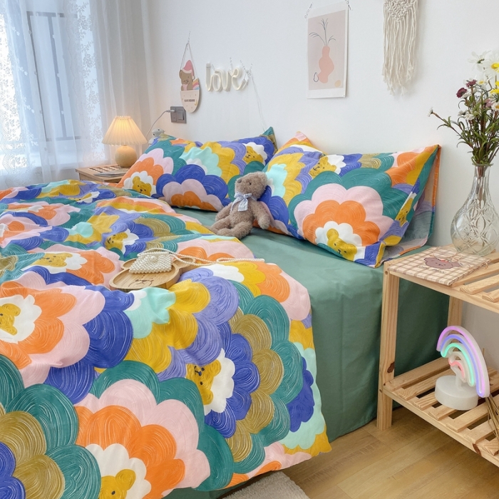 91家纺网 家纺一手货源 找家纺 2022年新款卡通系列全棉印花四件套实拍图直播爆款 小熊头