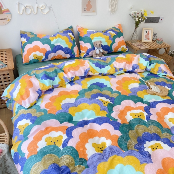 91家纺网 家纺一手货源 找家纺 2022年新款卡通系列全棉印花四件套实拍图直播爆款 小熊头