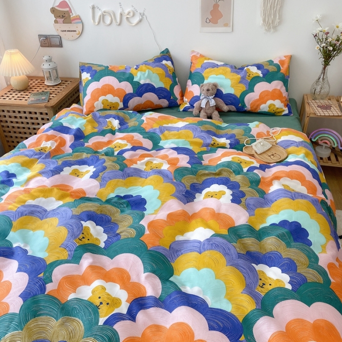 91家纺网 家纺一手货源 找家纺 2022年新款卡通系列全棉印花四件套实拍图直播爆款 小熊头