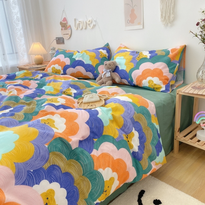 91家纺网 家纺一手货源 找家纺 2022年新款卡通系列全棉印花四件套实拍图直播爆款 小熊头