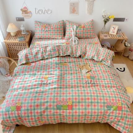 2022年新款卡通系列全棉印花四件套实拍图直播爆款 小熊一家