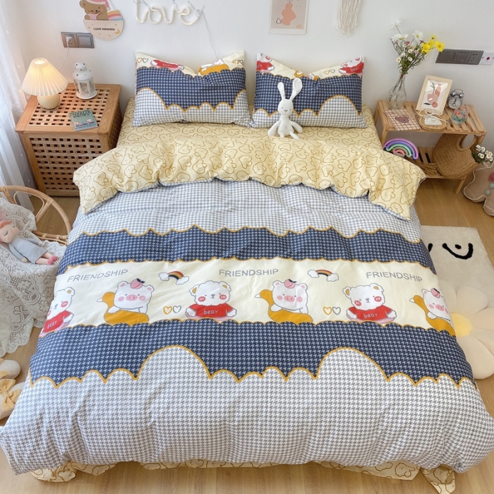 91家纺网 家纺一手货源 找家纺 2022年新款卡通系列全棉印花四件套实拍图直播爆款 熊珍珍