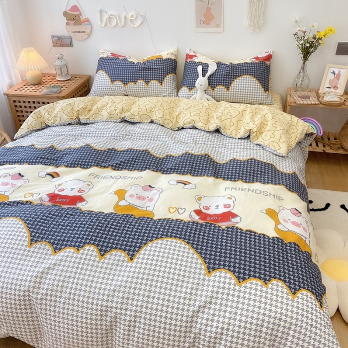 91家纺网 家纺一手货源 找家纺 2022年新款卡通系列全棉印花四件套实拍图直播爆款 熊珍珍