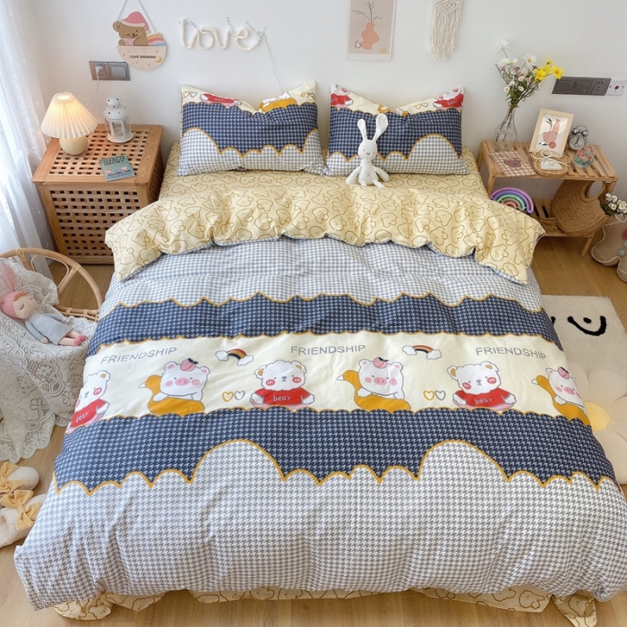 91家纺网 家纺一手货源 找家纺 2022年新款卡通系列全棉印花四件套实拍图直播爆款 熊珍珍