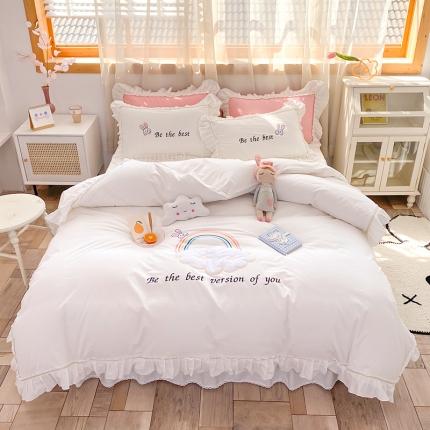 91家纺网 家纺一手货源 找家纺 2023网红全棉13376四件套少女心公主风纯棉被套棚拍图 白色