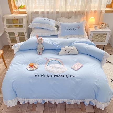 91家纺网 家纺一手货源 找家纺 2023网红全棉13376四件套少女心公主风纯棉被套棚拍图 蓝色