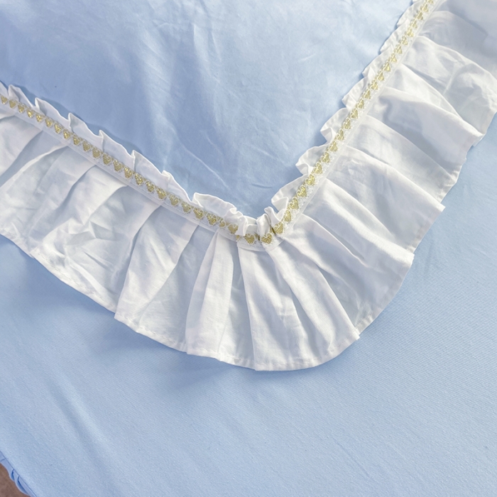 91家纺网 家纺一手货源 找家纺 2023网红全棉13376四件套少女心公主风纯棉被套棚拍图 蓝色