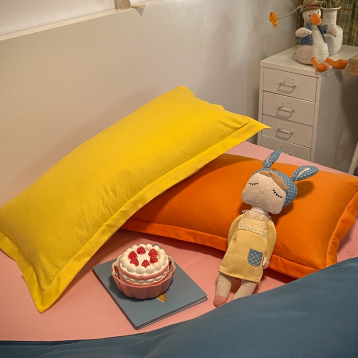 91家纺网 家纺一手货源 找家纺 贝拉梦 2021新款纯色混搭风四件套宝蓝+粉玉