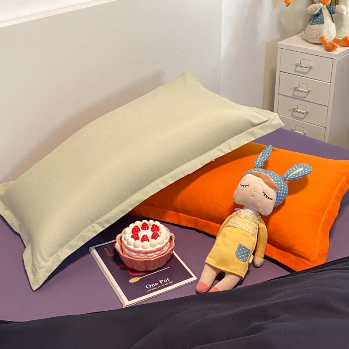 91家纺网 家纺一手货源 找家纺 贝拉梦 2021新款纯色混搭风四件套藏青+烟熏