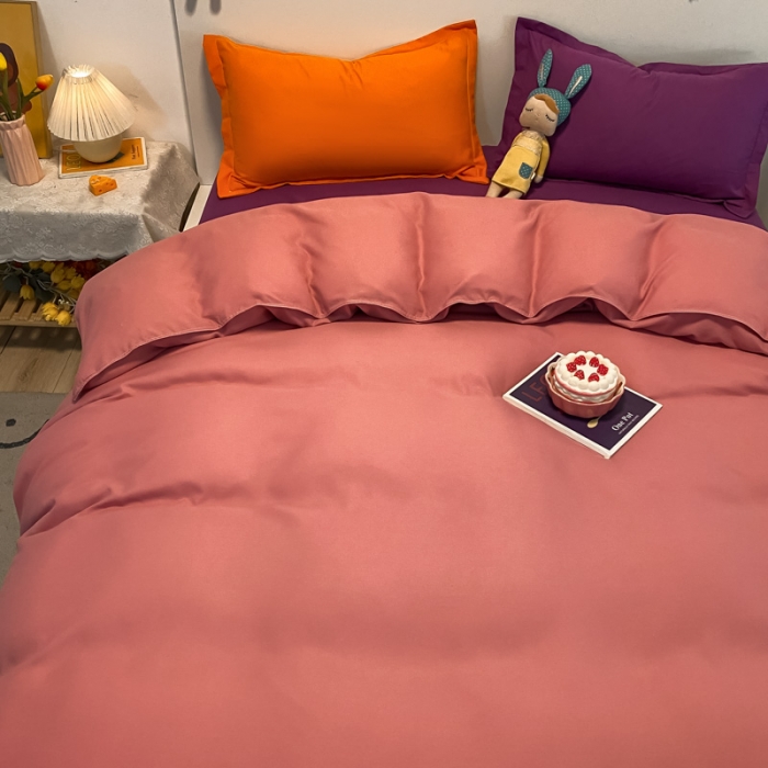 91家纺网 家纺一手货源 找家纺 贝拉梦 2021新款纯色混搭风四件套豆沙+魅紫