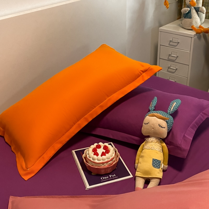 91家纺网 家纺一手货源 找家纺 贝拉梦 2021新款纯色混搭风四件套豆沙+魅紫