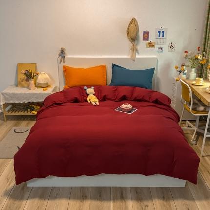 贝拉梦 2021新款纯色混搭风四件套酒红+深灰