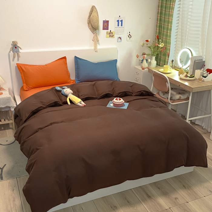 91家纺网 家纺一手货源 找家纺 贝拉梦 2021新款纯色混搭风四件套咖啡+靓橙