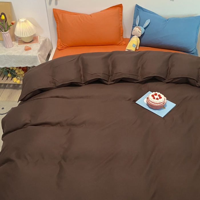 91家纺网 家纺一手货源 找家纺 贝拉梦 2021新款纯色混搭风四件套咖啡+靓橙