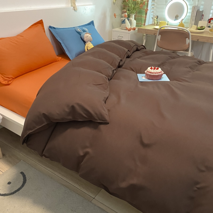 91家纺网 家纺一手货源 找家纺 贝拉梦 2021新款纯色混搭风四件套咖啡+靓橙