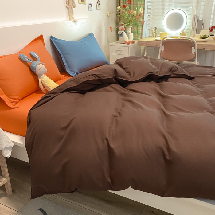 91家纺网 家纺一手货源 找家纺 贝拉梦 2021新款纯色混搭风四件套咖啡+靓橙