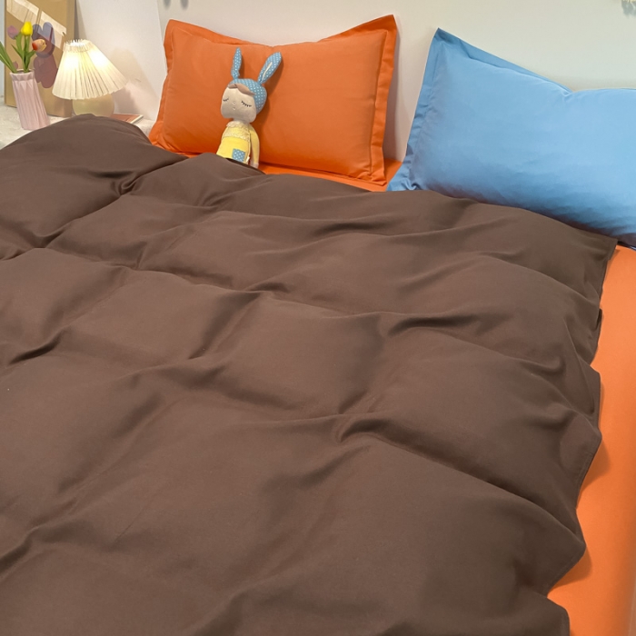 91家纺网 家纺一手货源 找家纺 贝拉梦 2021新款纯色混搭风四件套咖啡+靓橙