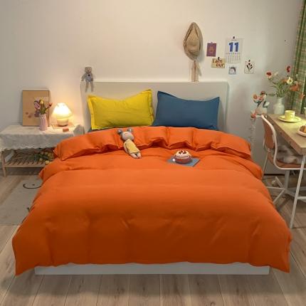 91家纺网 家纺一手货源 找家纺 贝拉梦 2021新款纯色混搭风四件套靓橙+宝蓝