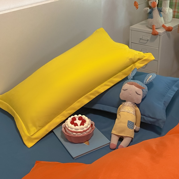 91家纺网 家纺一手货源 找家纺 贝拉梦 2021新款纯色混搭风四件套靓橙+宝蓝