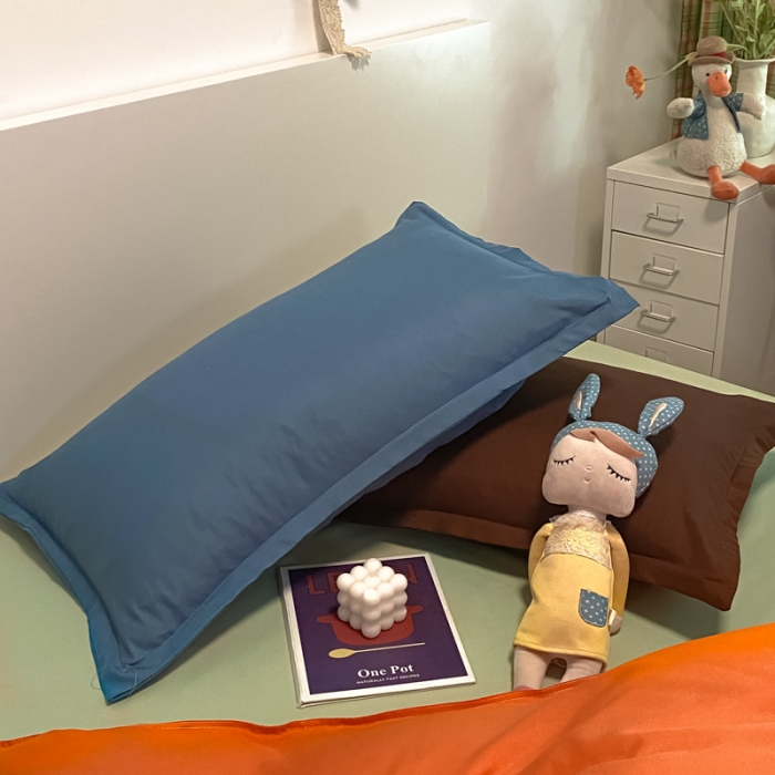 91家纺网 家纺一手货源 找家纺 贝拉梦 2021新款纯色混搭风四件套靓橙+宝绿