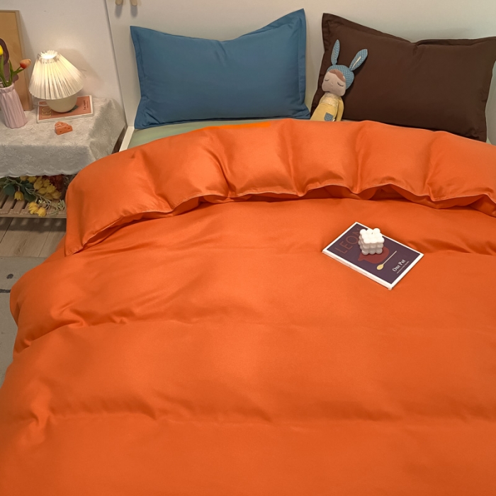 91家纺网 家纺一手货源 找家纺 贝拉梦 2021新款纯色混搭风四件套靓橙+宝绿