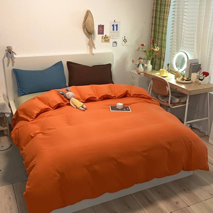 91家纺网 家纺一手货源 找家纺 贝拉梦 2021新款纯色混搭风四件套靓橙+宝绿